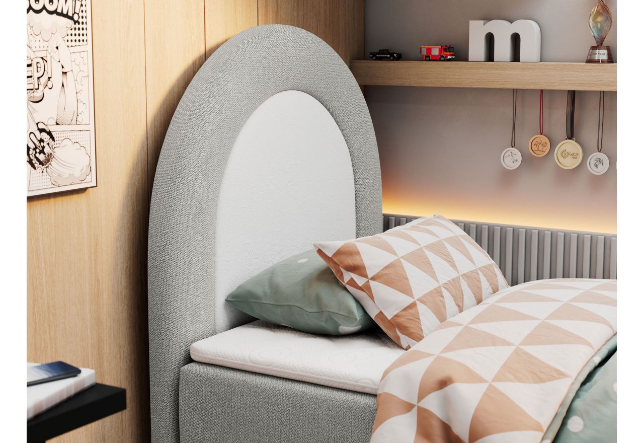 Łóżko młodzieżowe NEST 90x180 - H3 - jasnoszary, struktura - topper T25