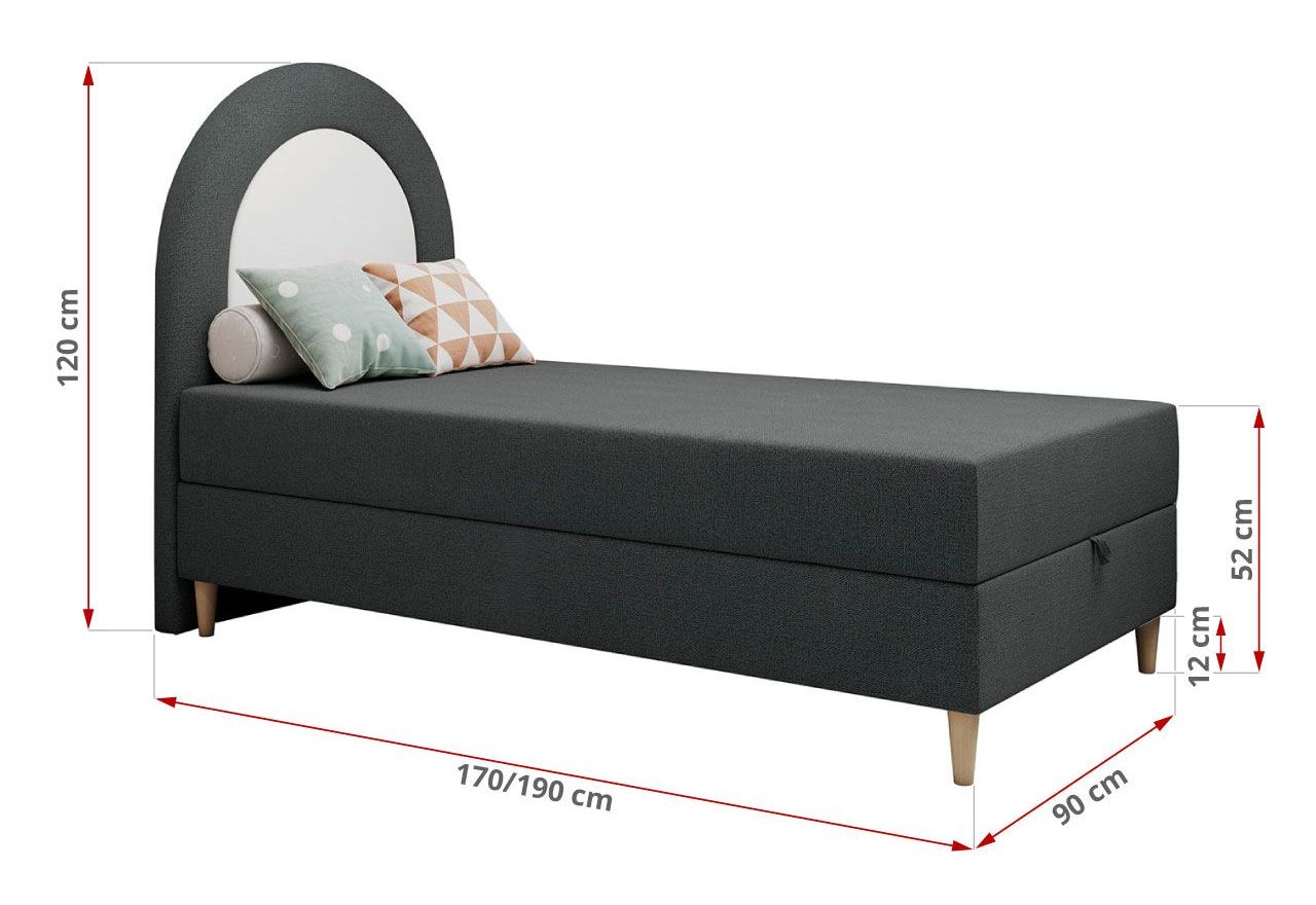 Łóżko młodzieżowe NEST 90x180 - H3 - ciemnoszary, struktura - topper T25