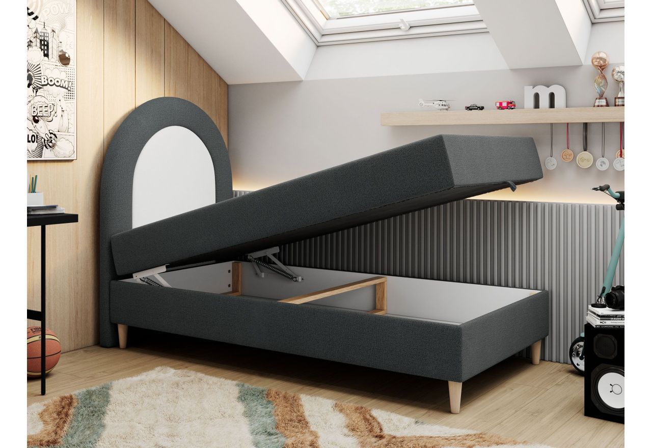 Łóżko młodzieżowe NEST 90x180 - H3 - ciemnoszary, struktura - topper T25