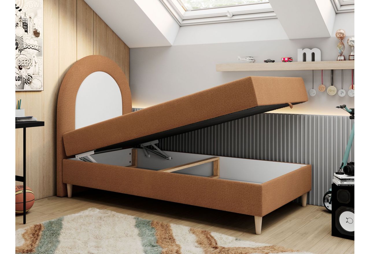 Łóżko młodzieżowe NEST 90x180 - H3 - pomarańczowy, struktura - topper T25