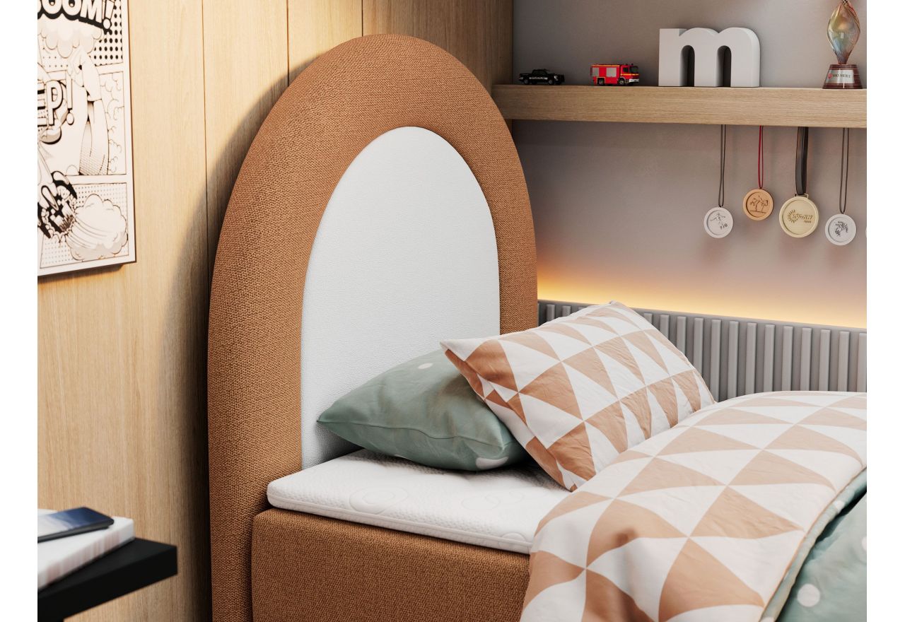 Łóżko młodzieżowe NEST 90x180 - H3 - pomarańczowy, struktura - topper T25