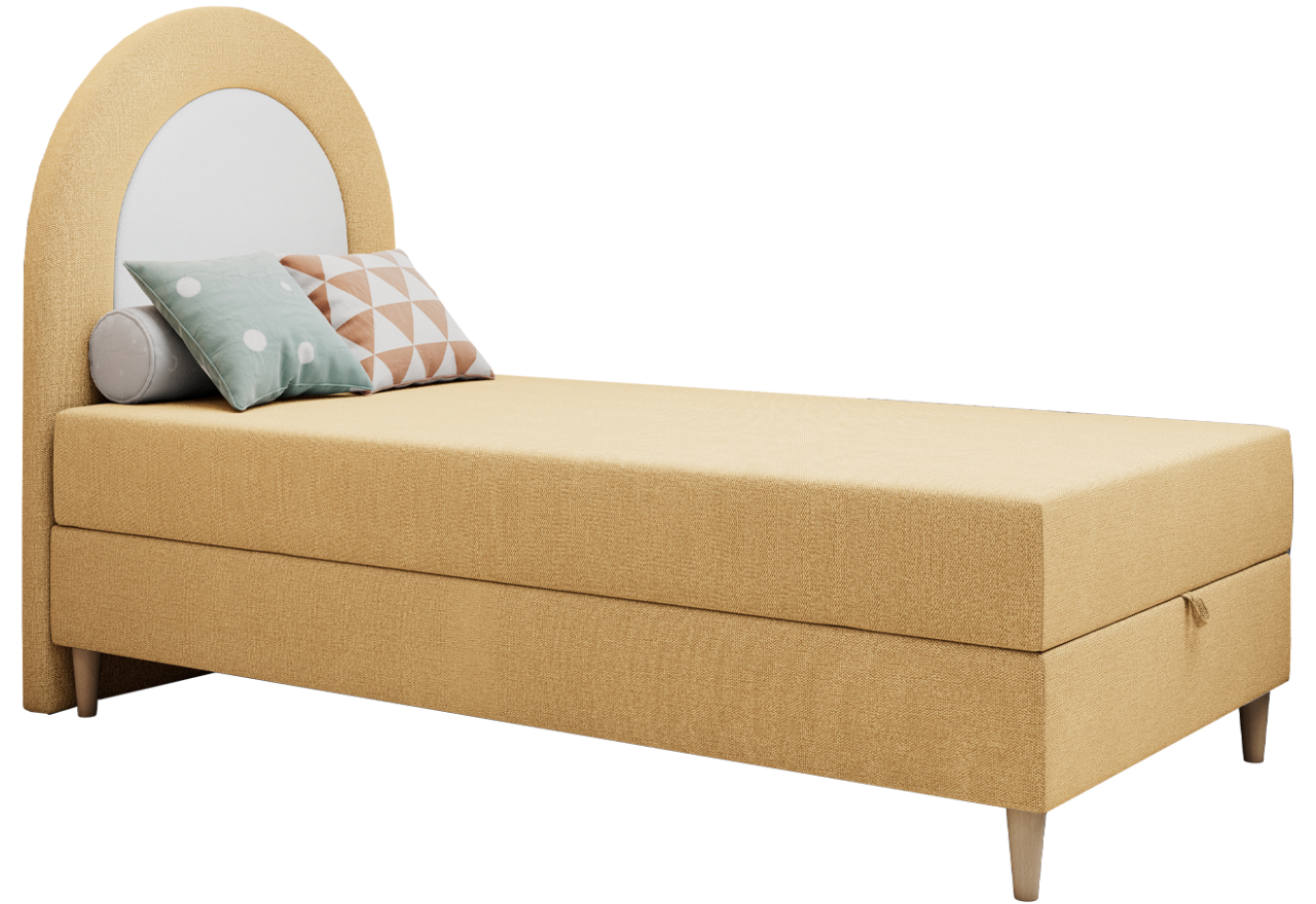 Łóżko młodzieżowe NEST 90x180 - H3 - żółty, struktura - topper T25