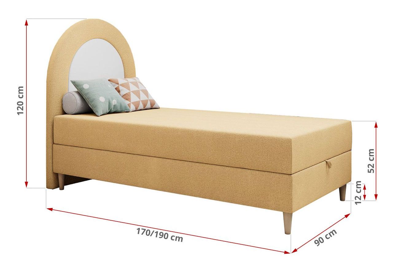 Łóżko młodzieżowe NEST 90x180 - H3 - żółty, struktura - topper T25