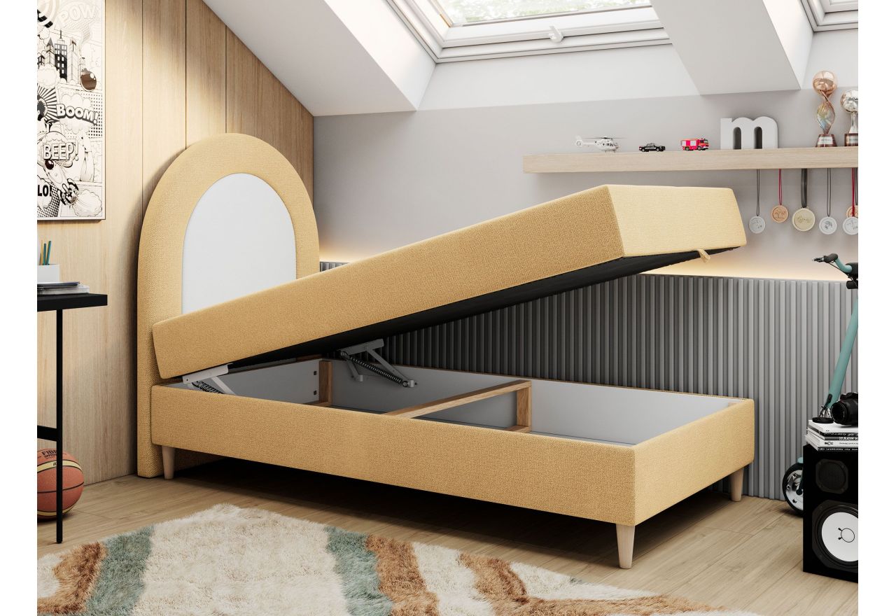 Łóżko młodzieżowe NEST 90x180 - H3 - żółty, struktura - topper T25