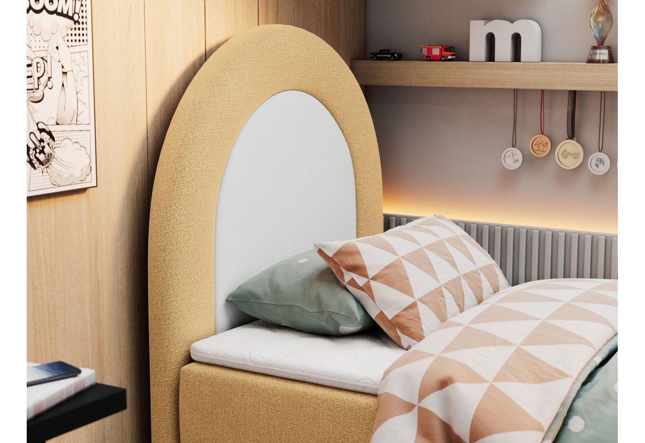Łóżko młodzieżowe NEST 90x180 - H3 - żółty, struktura - topper T25