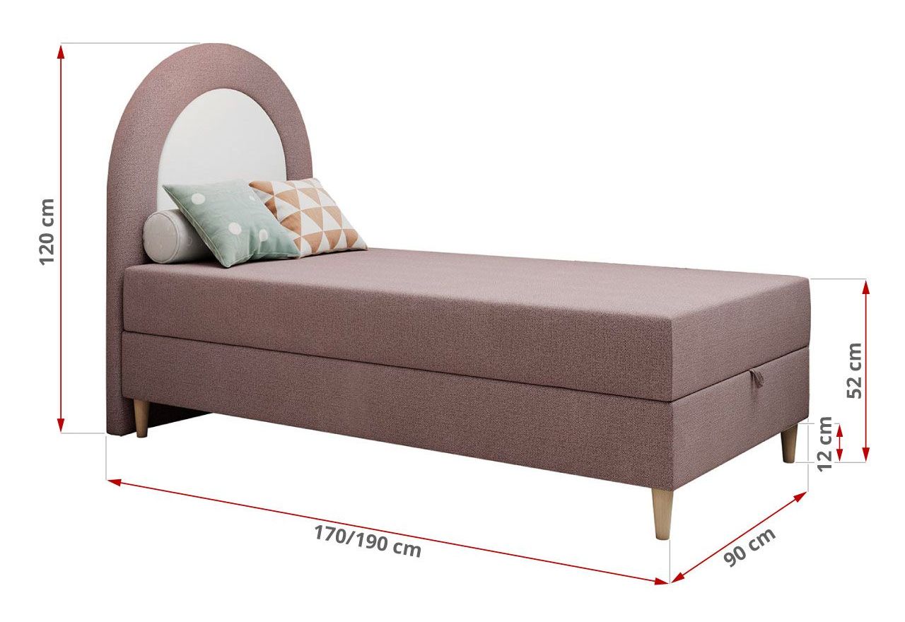 Łóżko młodzieżowe NEST 90x180 - H3 - różowy, struktura - topper T25