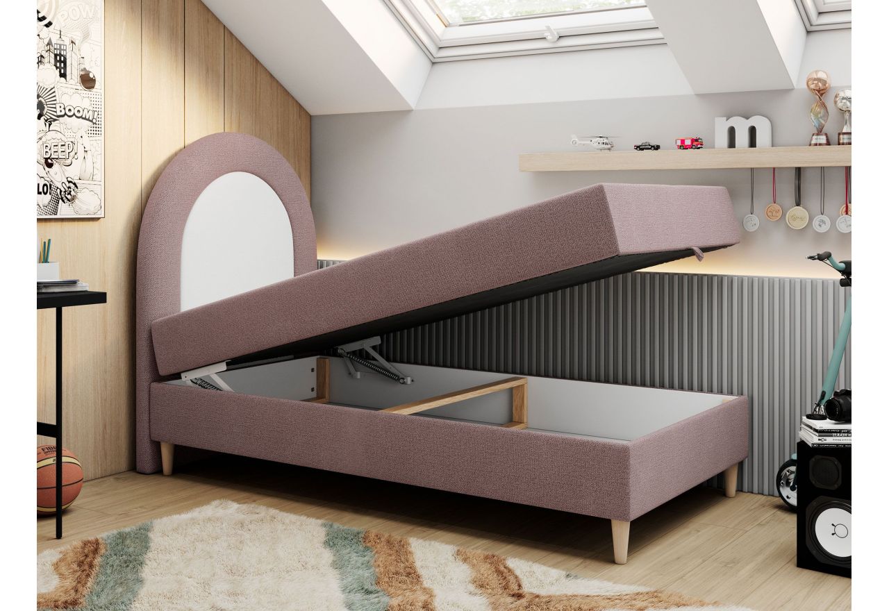 Łóżko młodzieżowe NEST 90x180 - H3 - różowy, struktura - topper T25