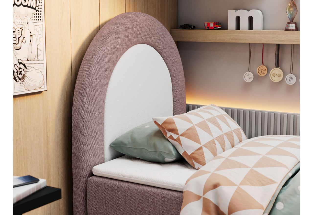 Łóżko młodzieżowe NEST 90x180 - H3 - różowy, struktura - topper T25