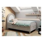 Łóżko młodzieżowe NEST 90x180 - H3 - beżowy, struktura - topper T25