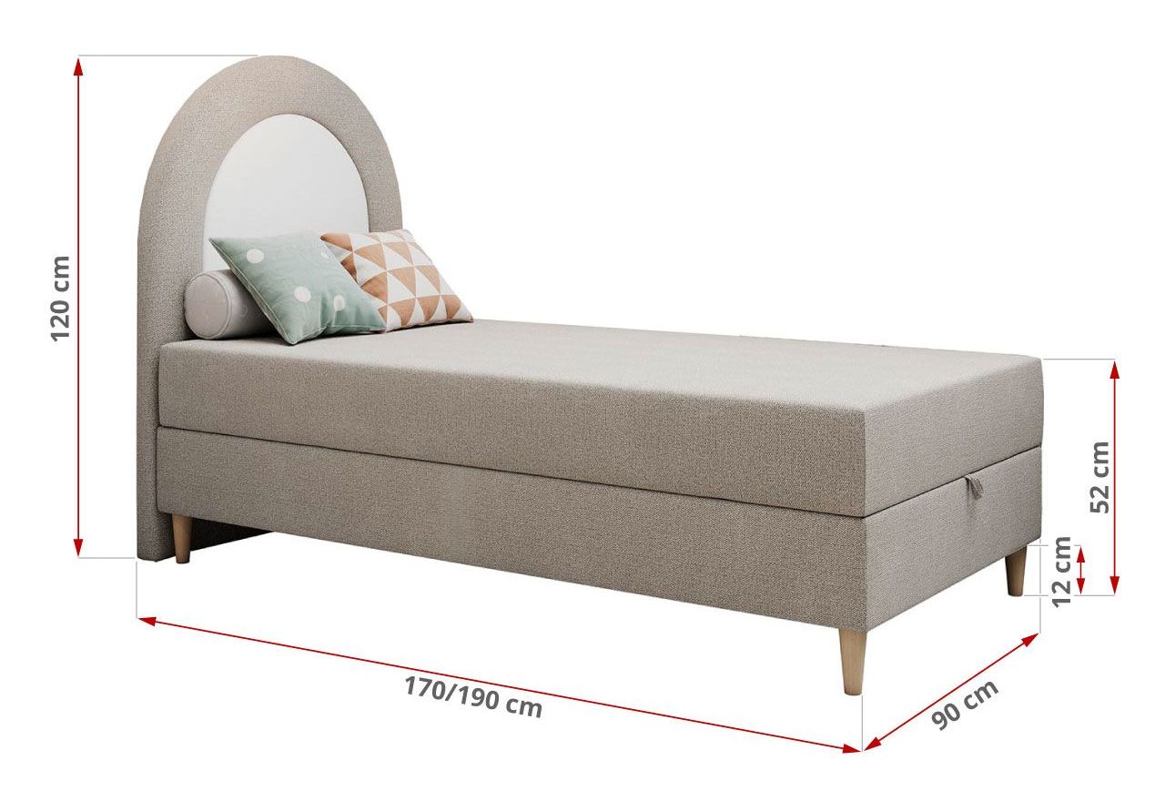 Łóżko młodzieżowe NEST 90x180 - H3 - beżowy, struktura - topper T25