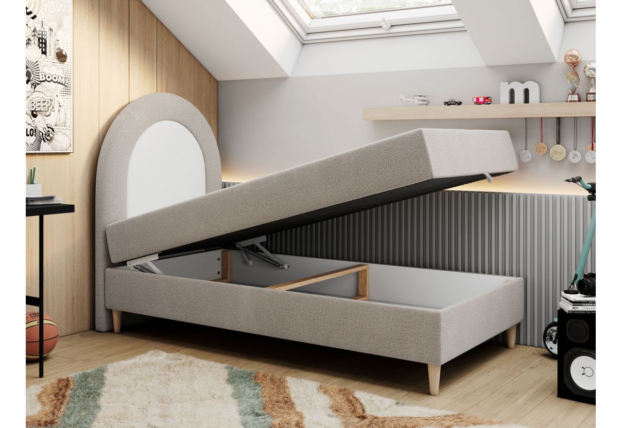 Łóżko młodzieżowe NEST 90x180 - H3 - beżowy, struktura - topper T25