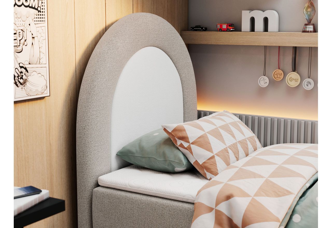Łóżko młodzieżowe NEST 90x180 - H3 - beżowy, struktura - topper T25