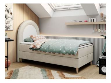 Łóżko młodzieżowe NEST 90x180 - H3 - beżowy, welwet - topper T25