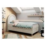 Łóżko młodzieżowe NEST 90x180 - H3 - beżowy, welwet - topper T25