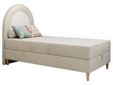 Łóżko młodzieżowe NEST 90x180 - H3 - beżowy, welwet - topper T25