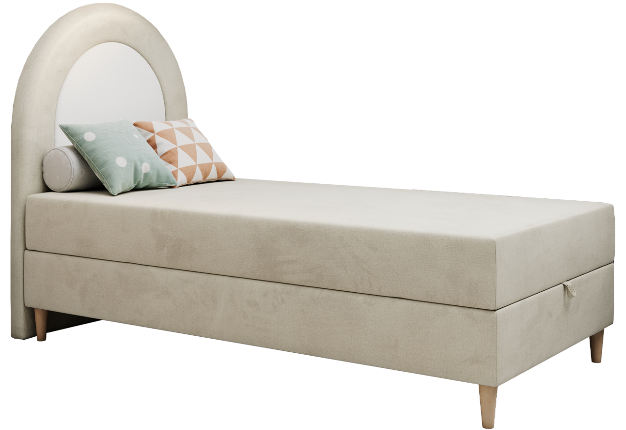 Łóżko młodzieżowe NEST 90x180 - H3 - beżowy, welwet - topper T25