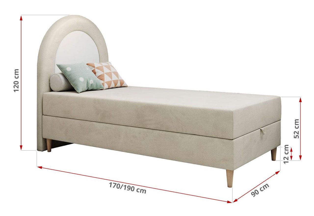 Łóżko młodzieżowe NEST 90x180 - H3 - beżowy, welwet - topper T25