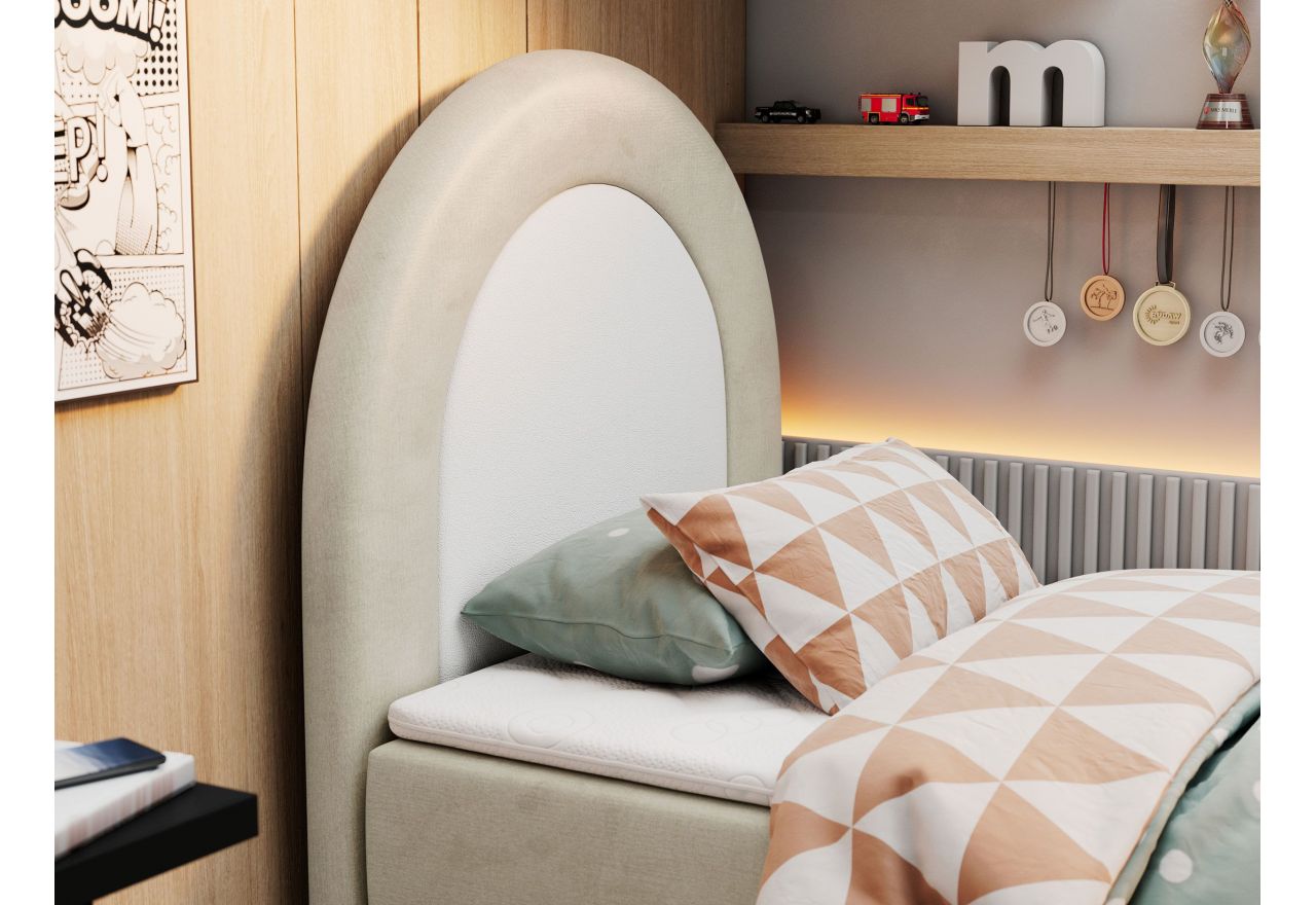Łóżko młodzieżowe NEST 90x180 - H3 - beżowy, welwet - topper T25