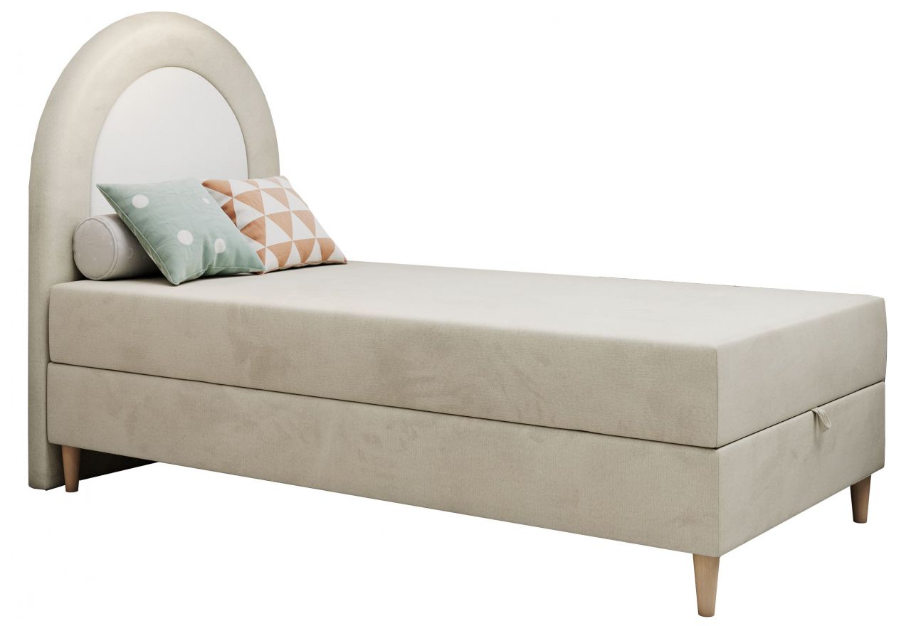 Łóżko młodzieżowe NEST 90x180 - H3 - beżowy, welwet - topper T25