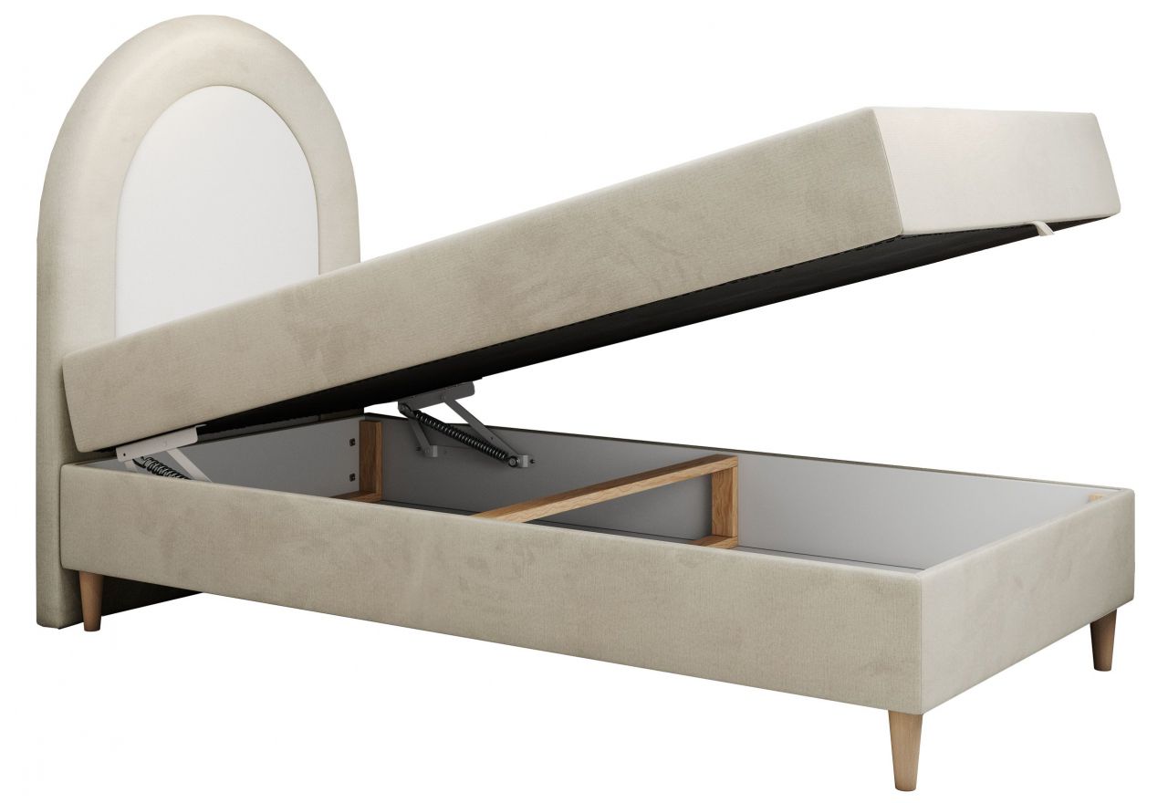 Łóżko młodzieżowe NEST 90x180 - H3 - beżowy, welwet - topper T25