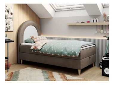 Łóżko młodzieżowe NEST 90x180 - H3 - brązowy, welwet - topper T25