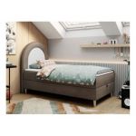 Łóżko młodzieżowe NEST 90x180 - H3 - brązowy, welwet - topper T25