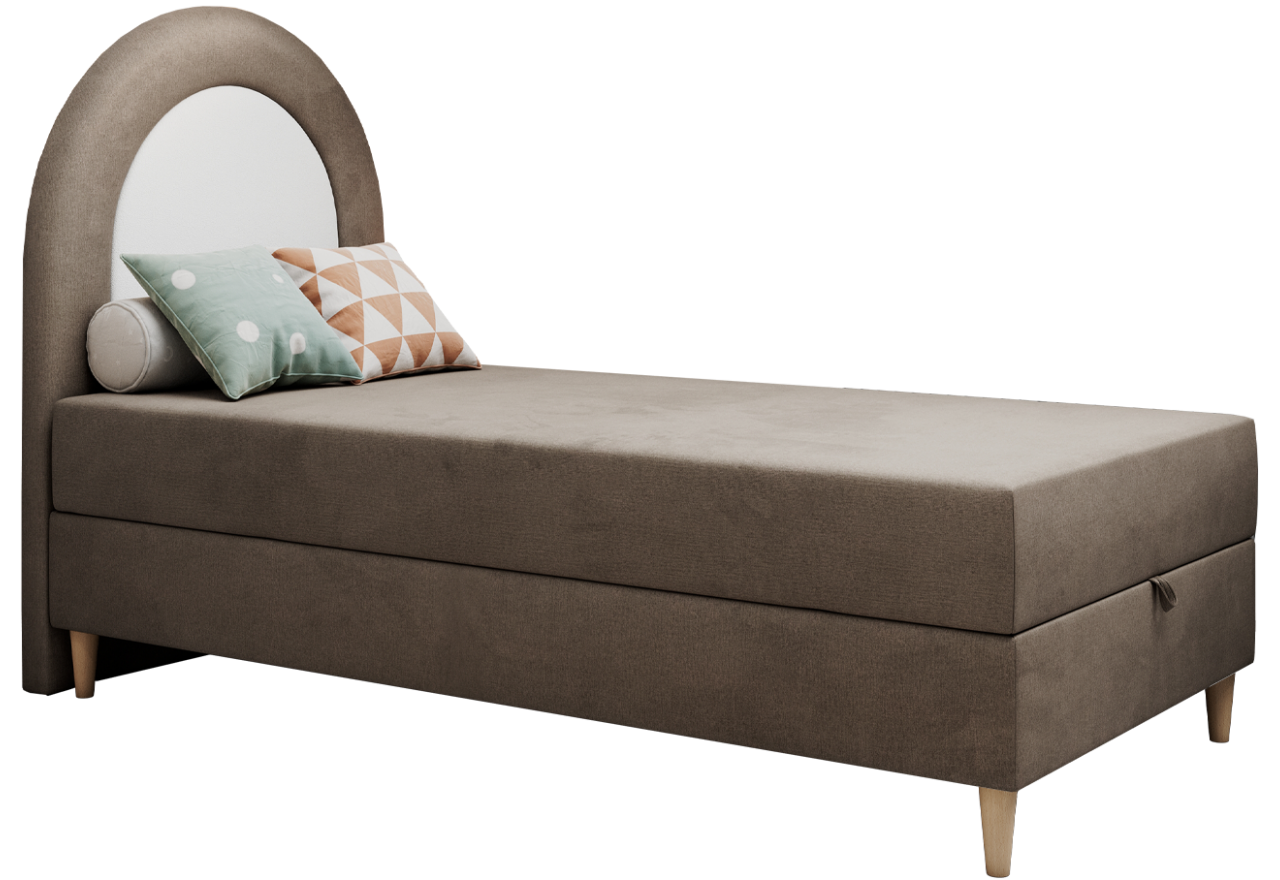 Łóżko młodzieżowe NEST 90x180 - H3 - brązowy, welwet - topper T25