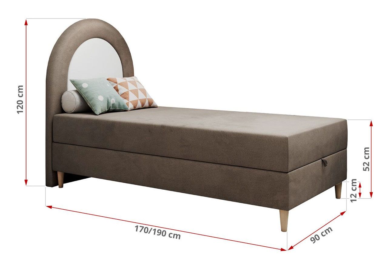 Łóżko młodzieżowe NEST 90x180 - H3 - brązowy, welwet - topper T25