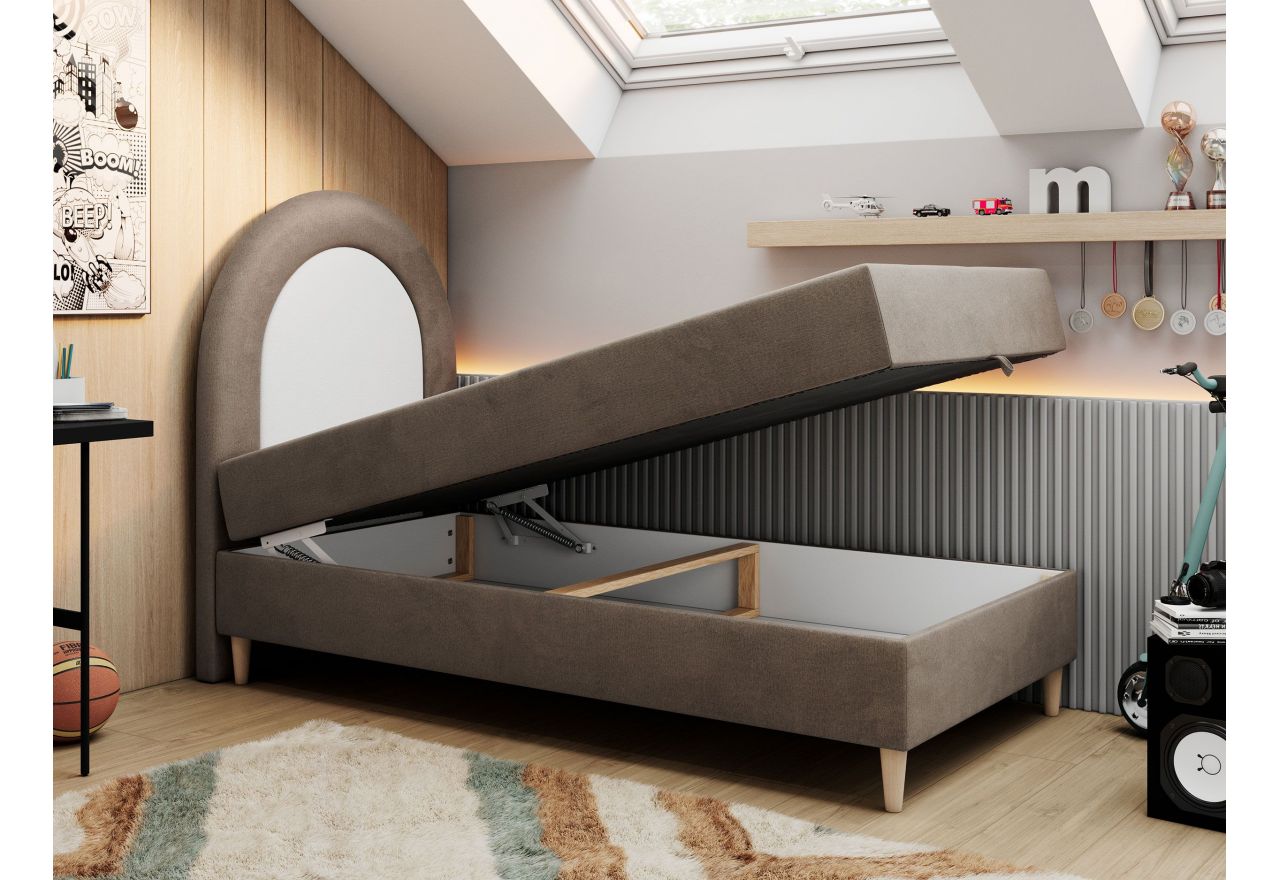 Łóżko młodzieżowe NEST 90x180 - H3 - brązowy, welwet - topper T25