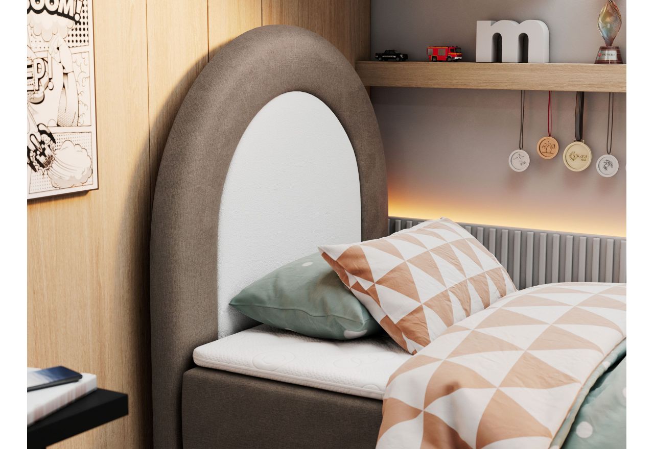 Łóżko młodzieżowe NEST 90x180 - H3 - brązowy, welwet - topper T25