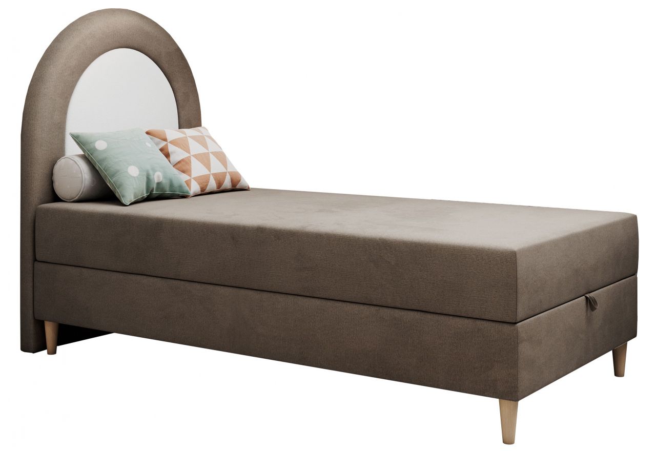 Łóżko młodzieżowe NEST 90x180 - H3 - brązowy, welwet - topper T25