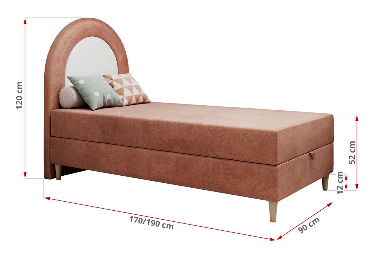 Łóżko młodzieżowe NEST 90x180 - H3 - różowy, welwet - topper T25