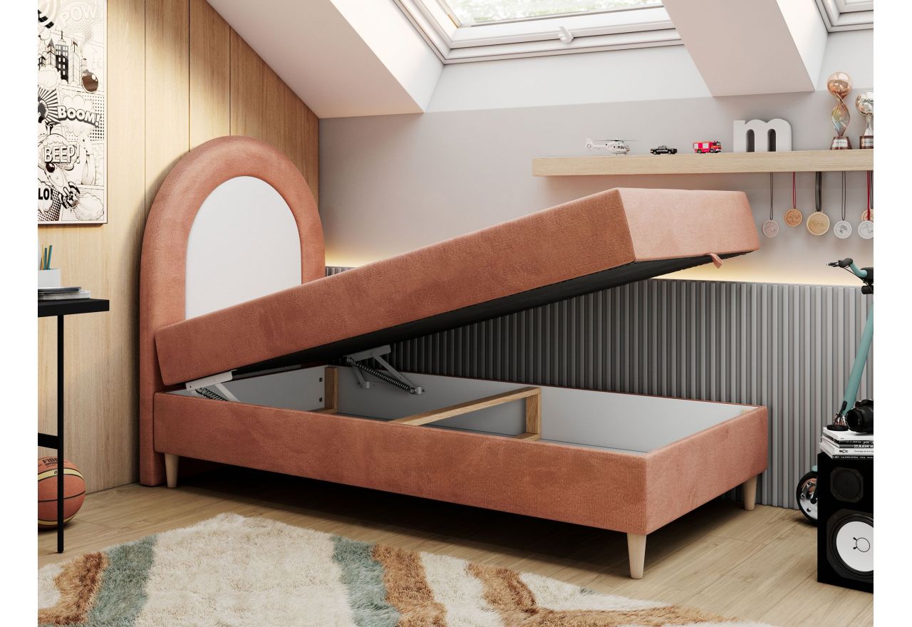 Łóżko młodzieżowe NEST 90x180 - H3 - różowy, welwet - topper T25