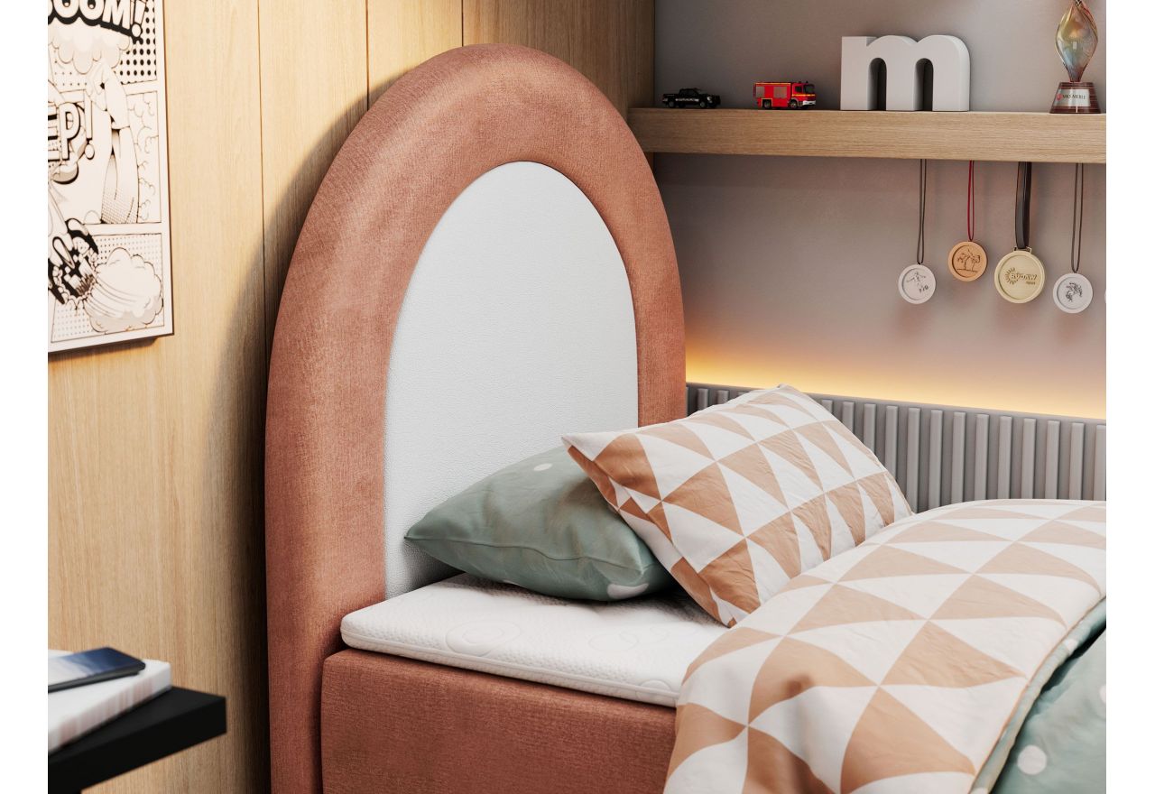 Łóżko młodzieżowe NEST 90x180 - H3 - różowy, welwet - topper T25