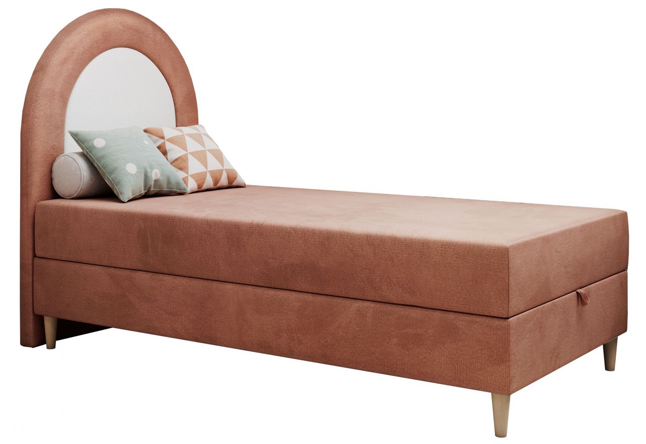 Łóżko młodzieżowe NEST 90x180 - H3 - różowy, welwet - topper T25