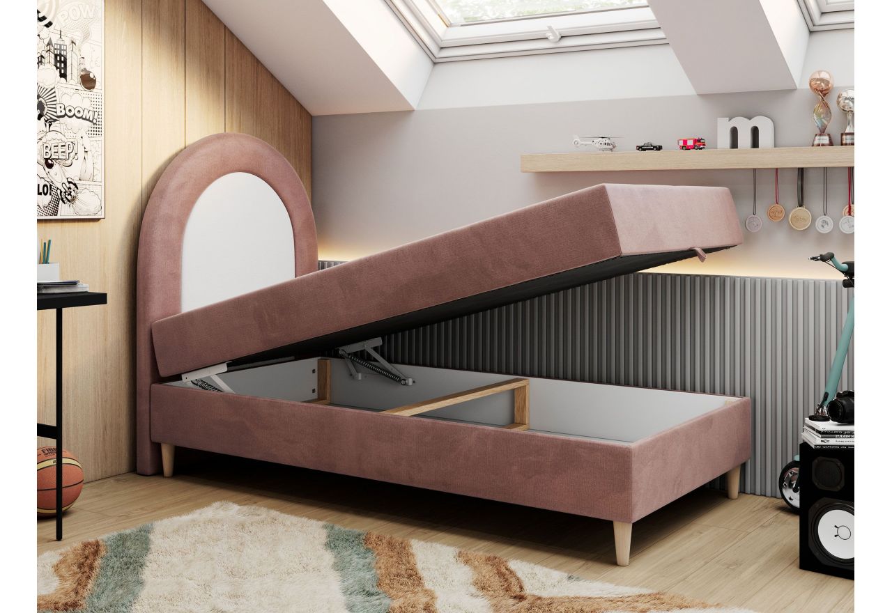 Łóżko młodzieżowe NEST 90x180 - H3 - różowy, welwet - topper T25