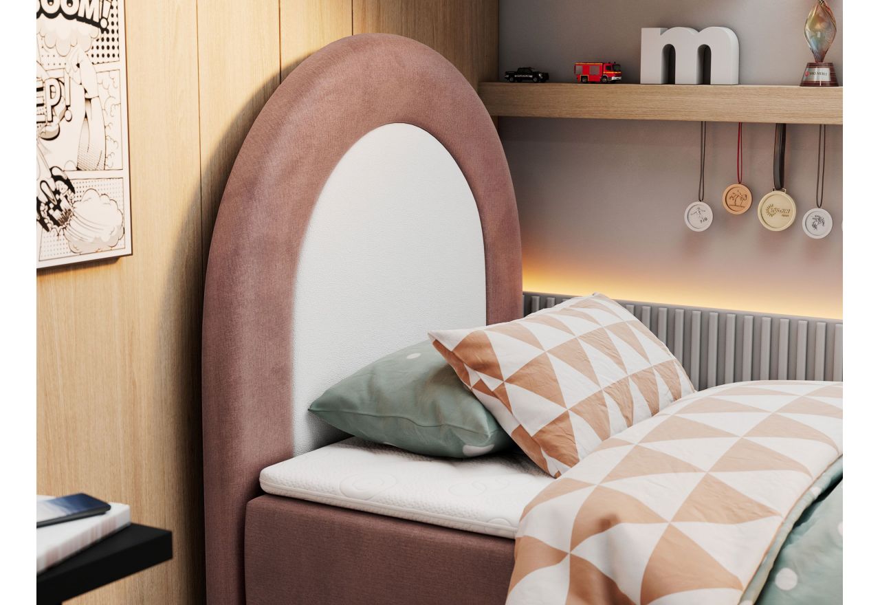 Łóżko młodzieżowe NEST 90x180 - H3 - różowy, welwet - topper T25