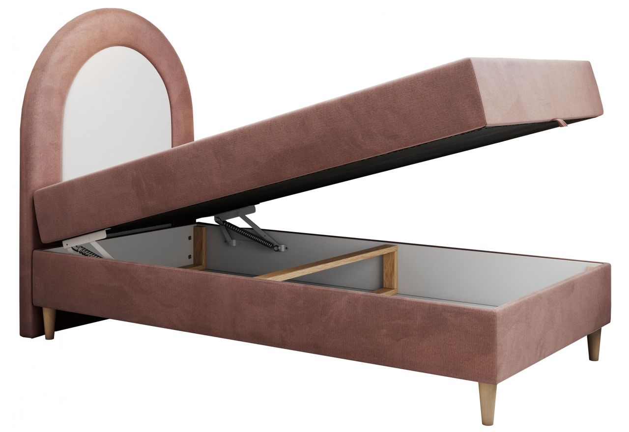 Łóżko młodzieżowe NEST 90x180 - H3 - różowy, welwet - topper T25