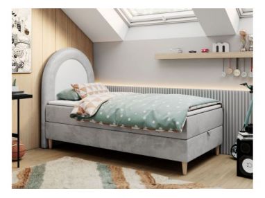 Łóżko młodzieżowe NEST 90x180 - H3 - jasnoszary, welwet - topper T25