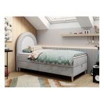 Łóżko młodzieżowe NEST 90x180 - H3 - jasnoszary, welwet - topper T25