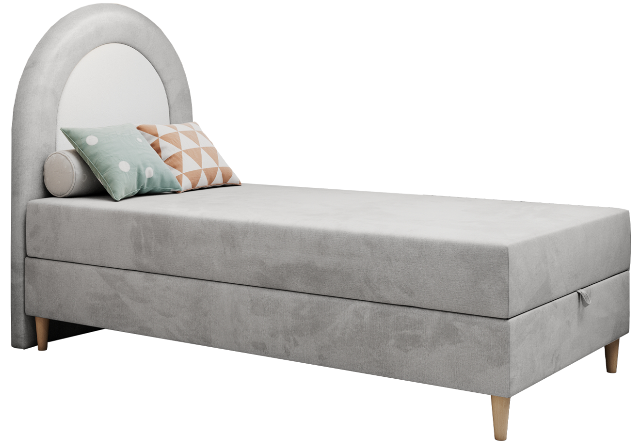 Łóżko młodzieżowe NEST 90x180 - H3 - jasnoszary, welwet - topper T25