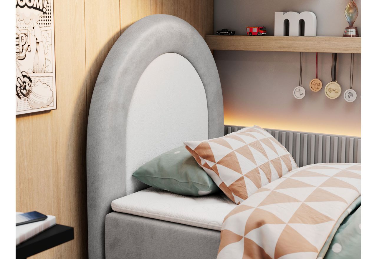 Łóżko młodzieżowe NEST 90x180 - H3 - jasnoszary, welwet - topper T25