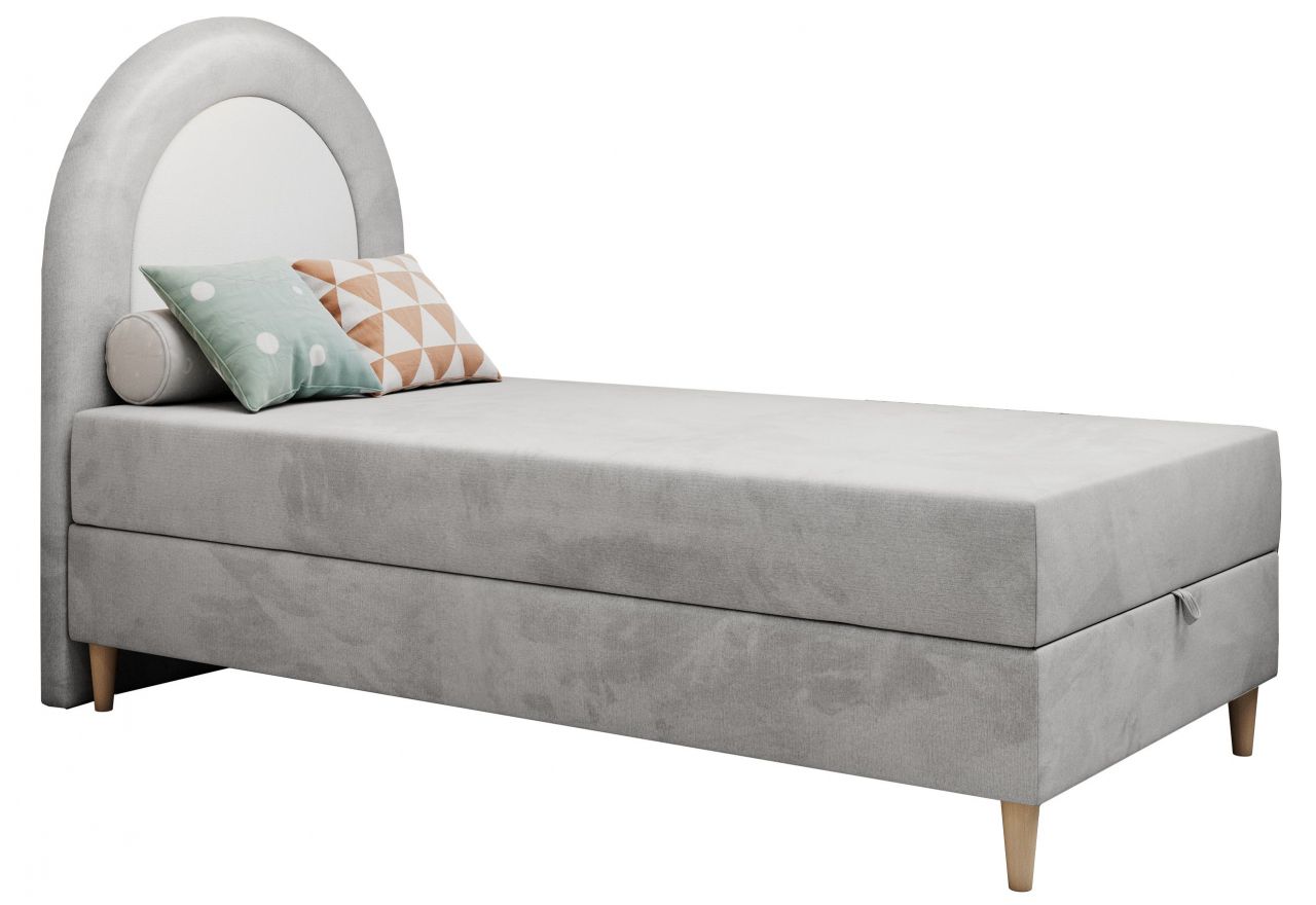Łóżko młodzieżowe NEST 90x180 - H3 - jasnoszary, welwet - topper T25