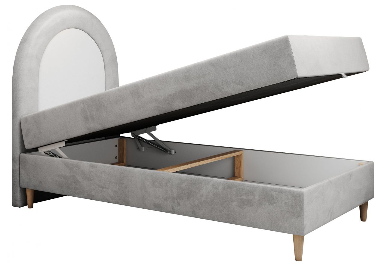 Łóżko młodzieżowe NEST 90x180 - H3 - jasnoszary, welwet - topper T25