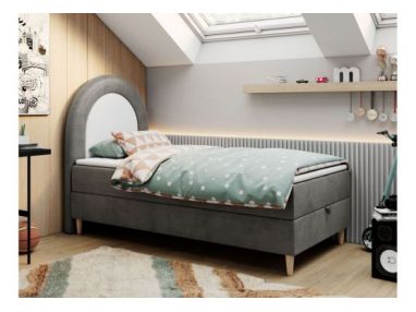 Łóżko młodzieżowe NEST 90x180 - H3 - ciemnoszary, welwet - topper T25