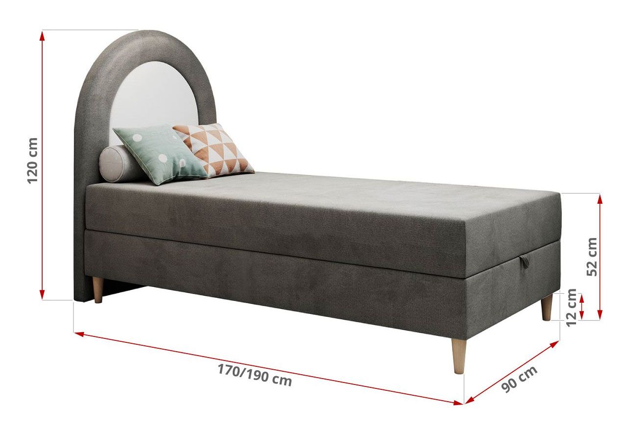 Łóżko młodzieżowe NEST 90x180 - H3 - ciemnoszary, welwet - topper T25