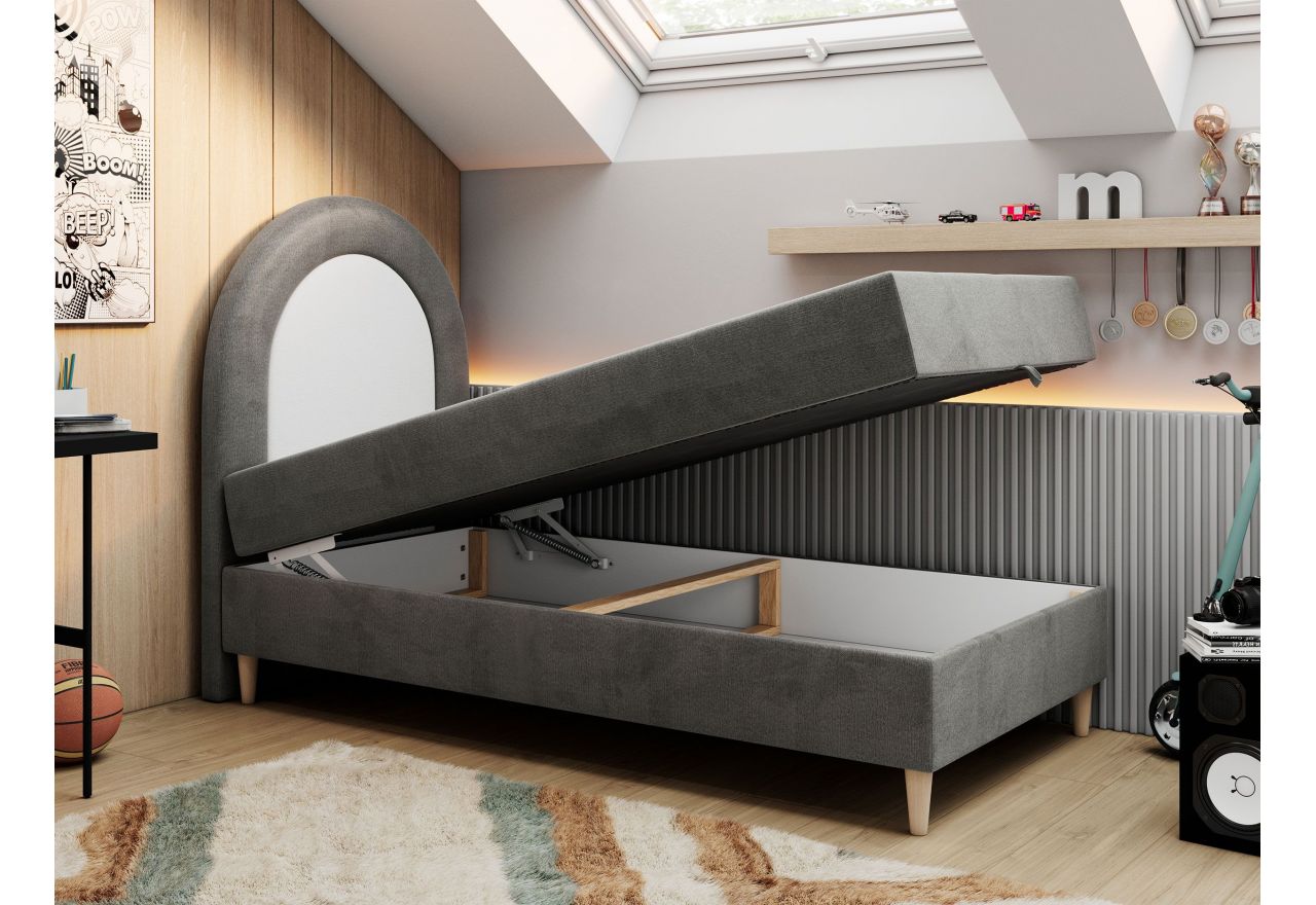 Łóżko młodzieżowe NEST 90x180 - H3 - ciemnoszary, welwet - topper T25