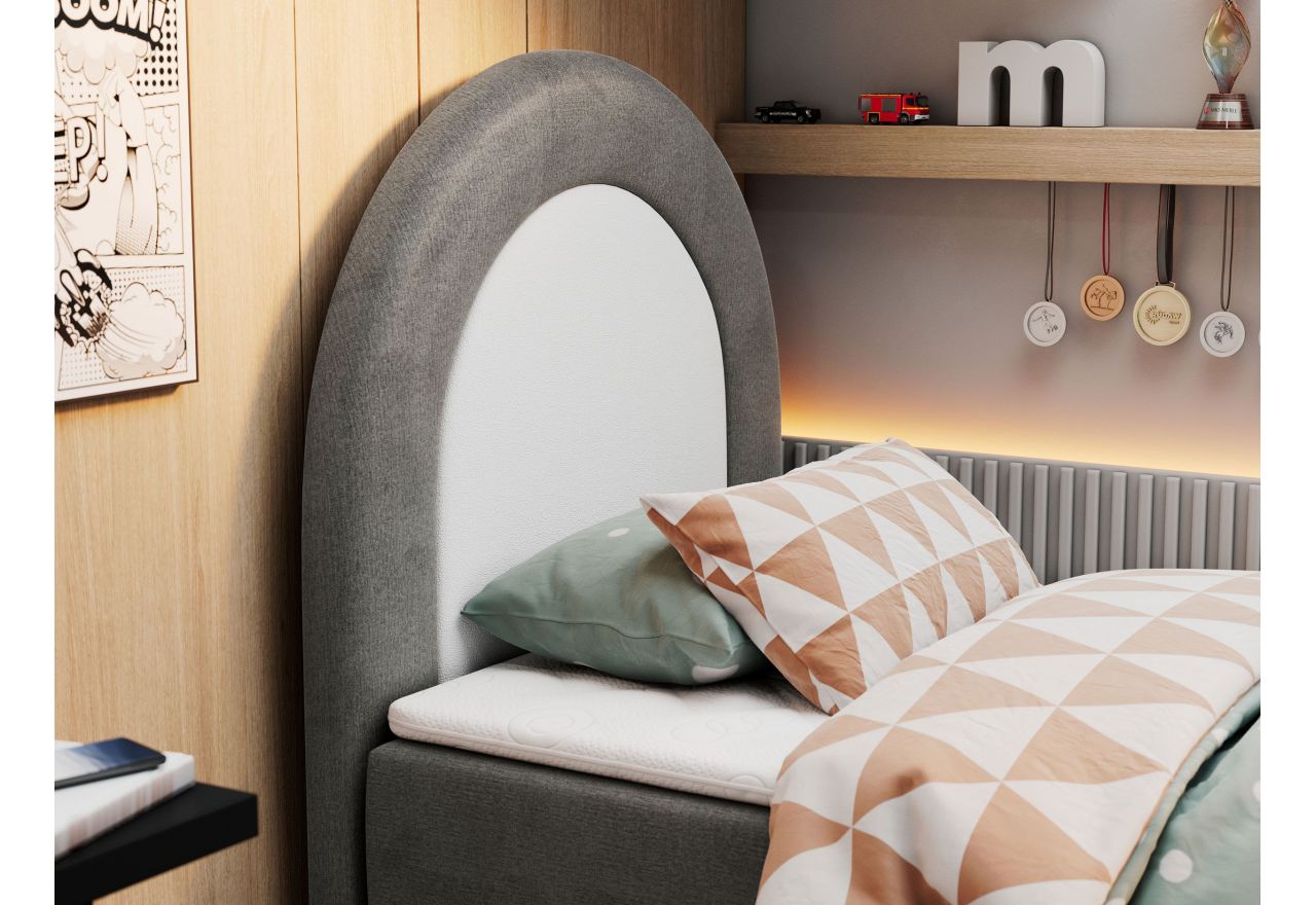 Łóżko młodzieżowe NEST 90x180 - H3 - ciemnoszary, welwet - topper T25