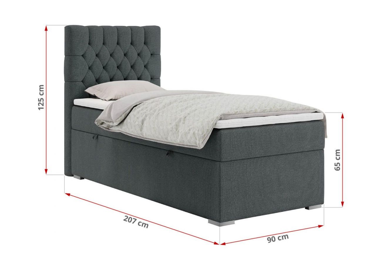 Łóżko kontynentalne PERA 90x200 - H3 - ciemnoszary, struktura - strona lewa