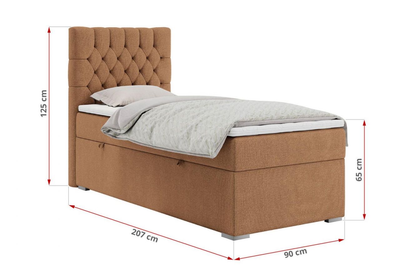 Łóżko kontynentalne PERA 90x200 - H3 - pomarańczowy, struktura - strona prawa